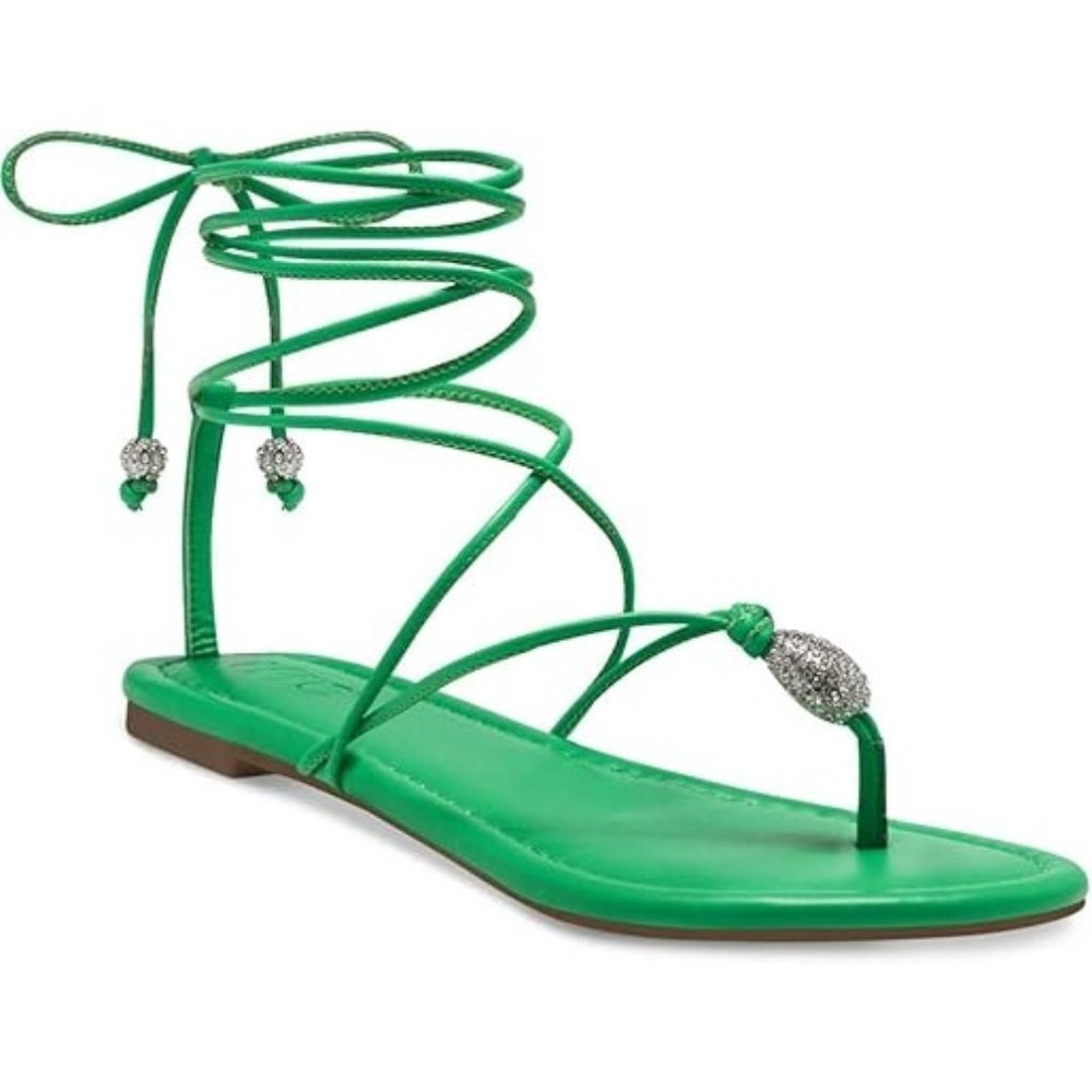 INC Women's Amille Faux Leather Ankle Tie Strappy Sandals Green Smooth Size 7.5M
